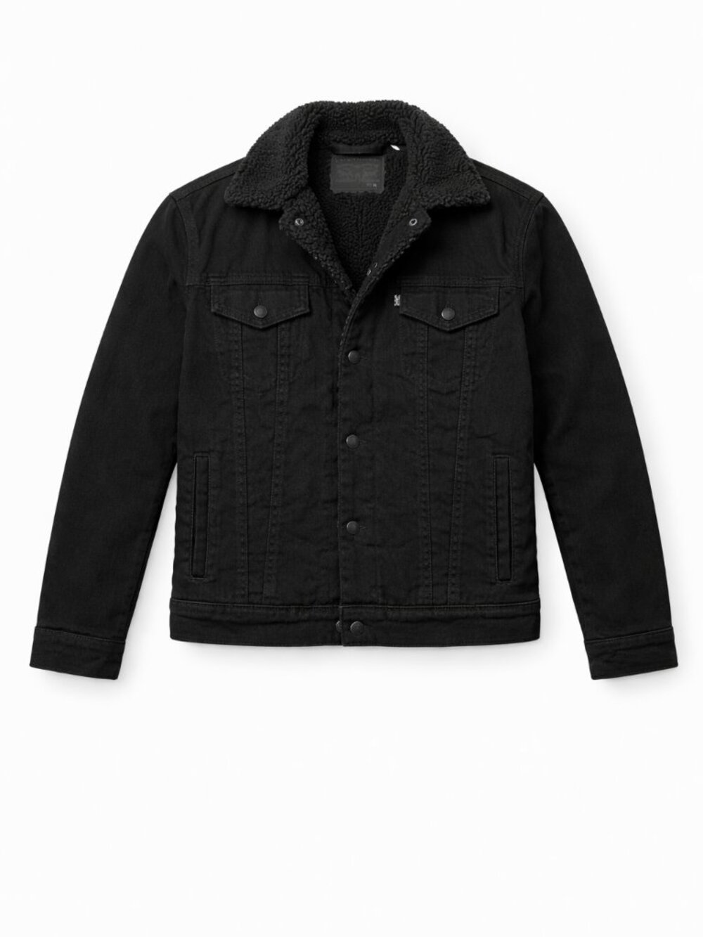 Levi’s Black Sherpa Lined Trucker Jacket M Faux Shearling Denim Button Front